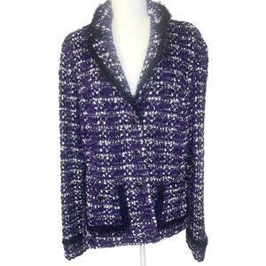 St. John collection Boucle Knit Jacket Wool Blend Black and Purple Colors Size16